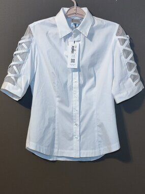Finley White Sugar Lattice Sleeve Button Down Shirt SMALL New with tags